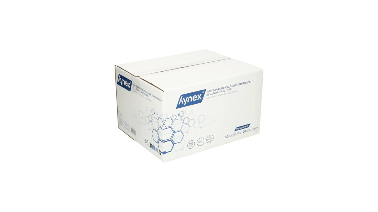 Afvalzak Hynex 63x70cm HDPE recycled T15 50L transparant rol à 50 stuks