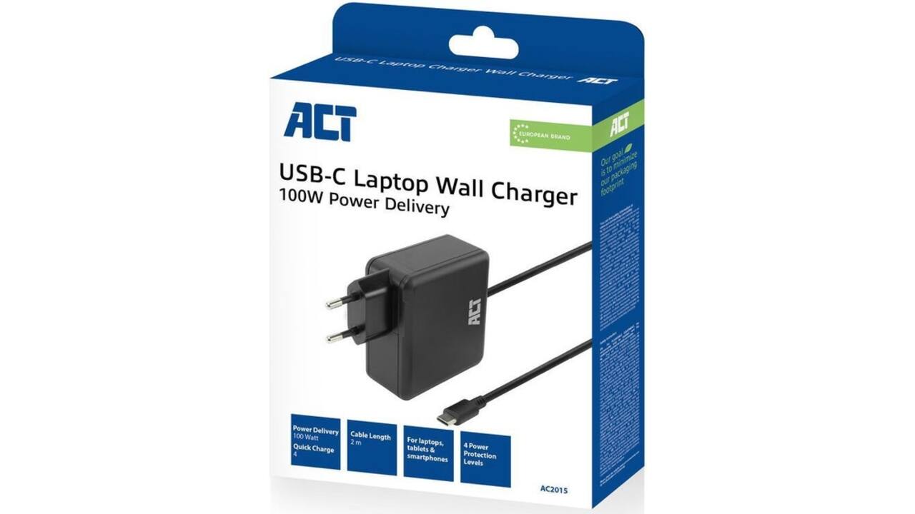 Laptoplader ACT USB-C 100W PD 2 meter