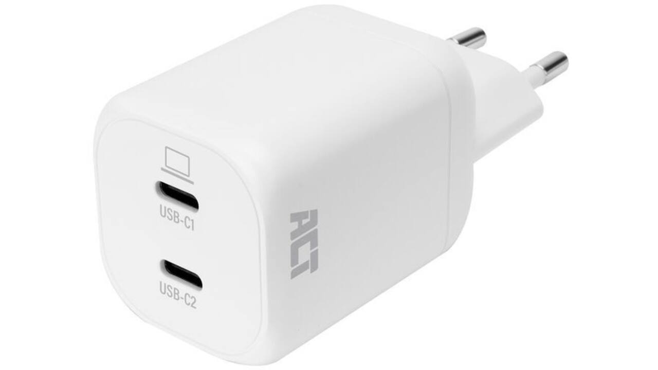 Oplader ACT USB-C 100W 2-poorts PD, PPS, AVS, QC, Ganfast