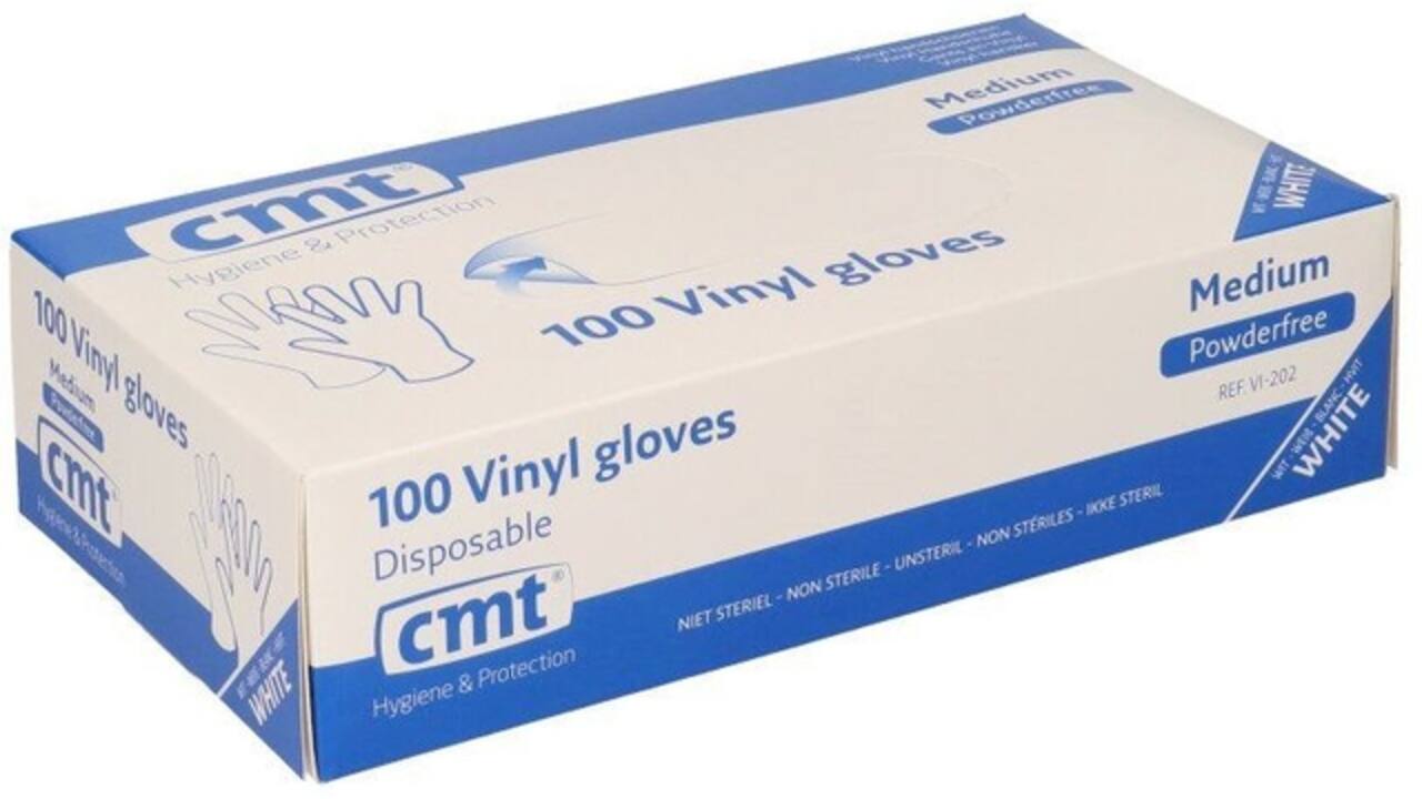 Handschoen CMT M vinyl poedervrij wit 100 stuks