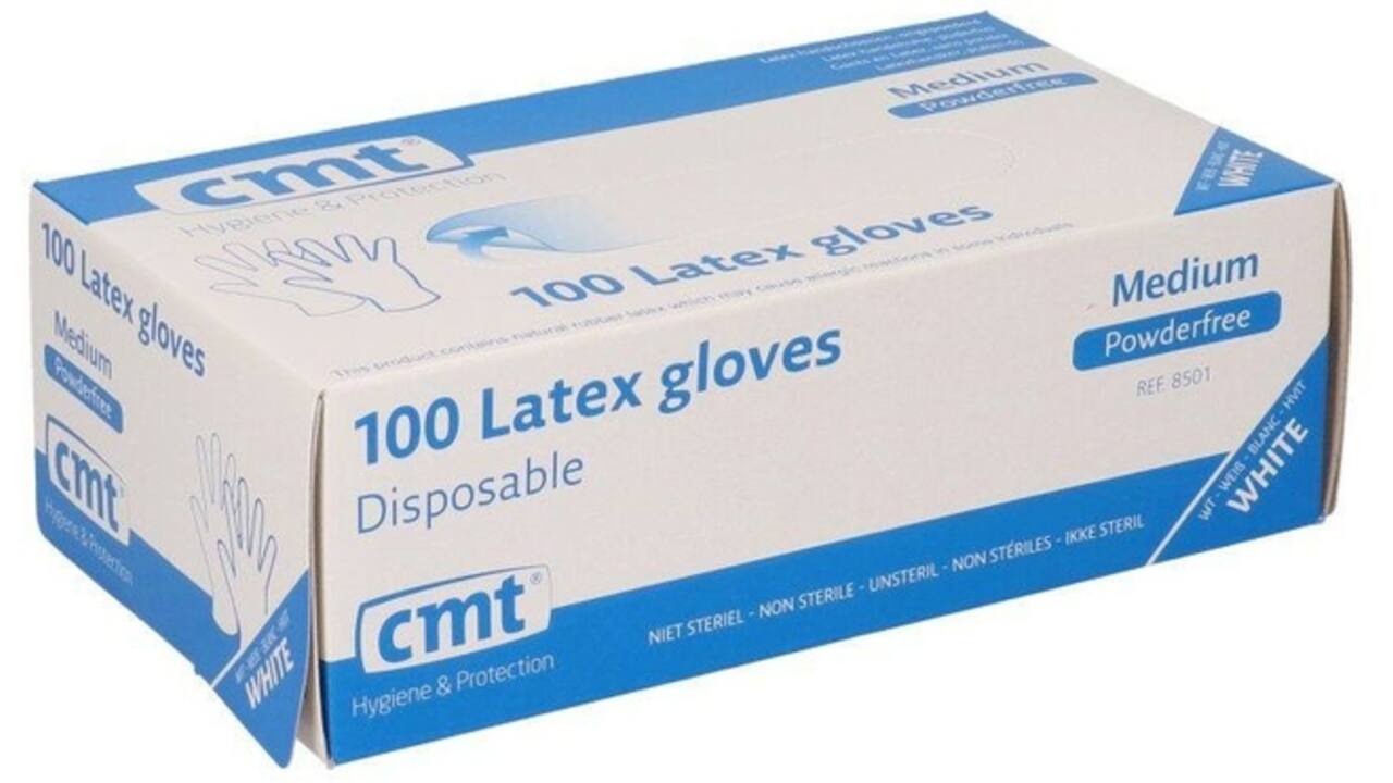 Handschoen CMT M latex poedervrij wit 100 stuks