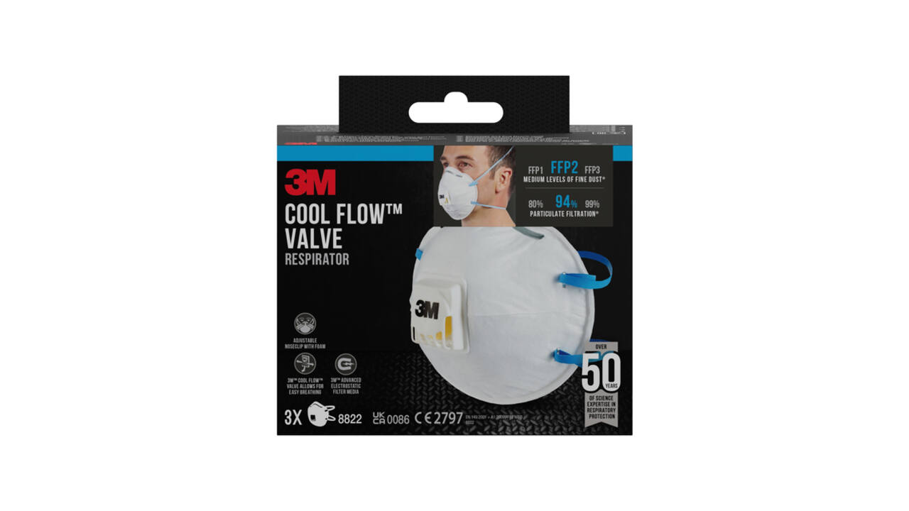 Stofmasker 3M voor schuren 8822 FFP2 met ventiel 3 stuks