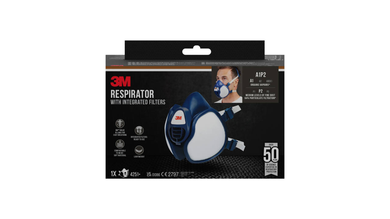Mondmasker 3M met geïntegreerde filters 4251+, A1P2 organische dampen
