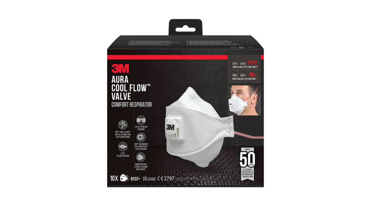 Stofmasker 3M Aura Comfort Cool Flow 9332 FFP3 met ventiel 10 stuks