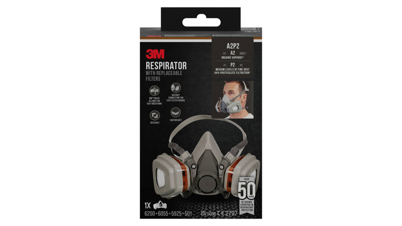 Mondmasker 3M met vervangbare filters 6002KIT-1, A2P2 organische dampen