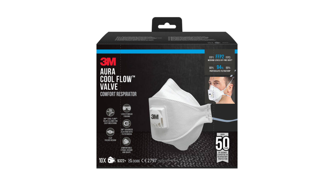 Stofmasker 3M Aura voor schuren 9322 FFP2 met ventiel 10 stuks