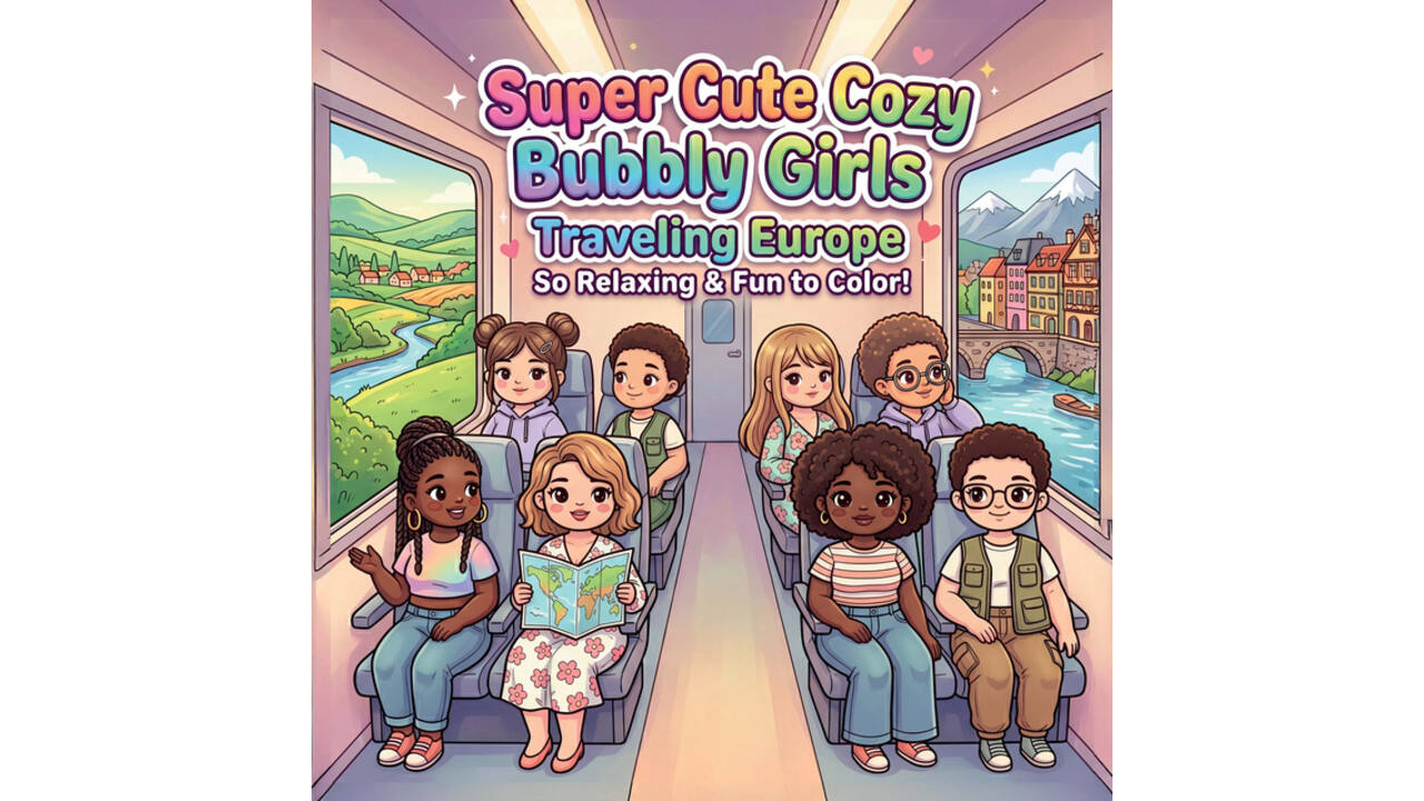 Kleurboek Cute Cozy Bubbly Girls Traveling