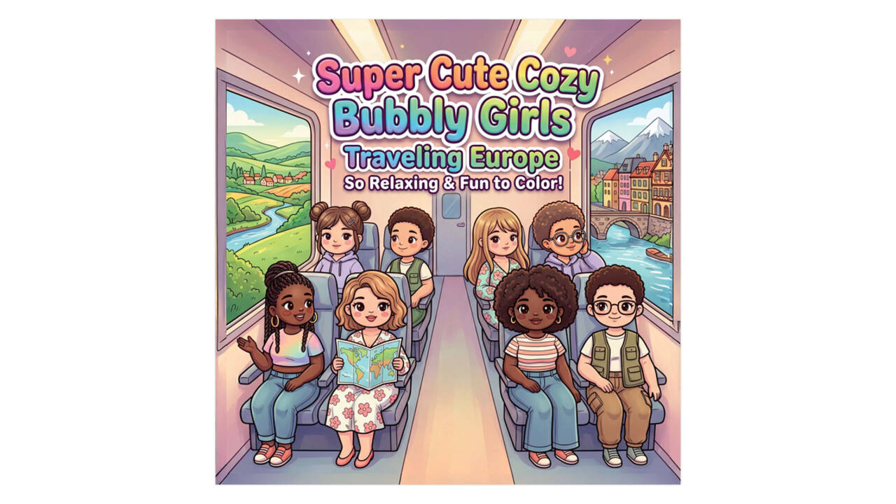 Kleurboek Cute Cozy Bubbly Girls Traveling