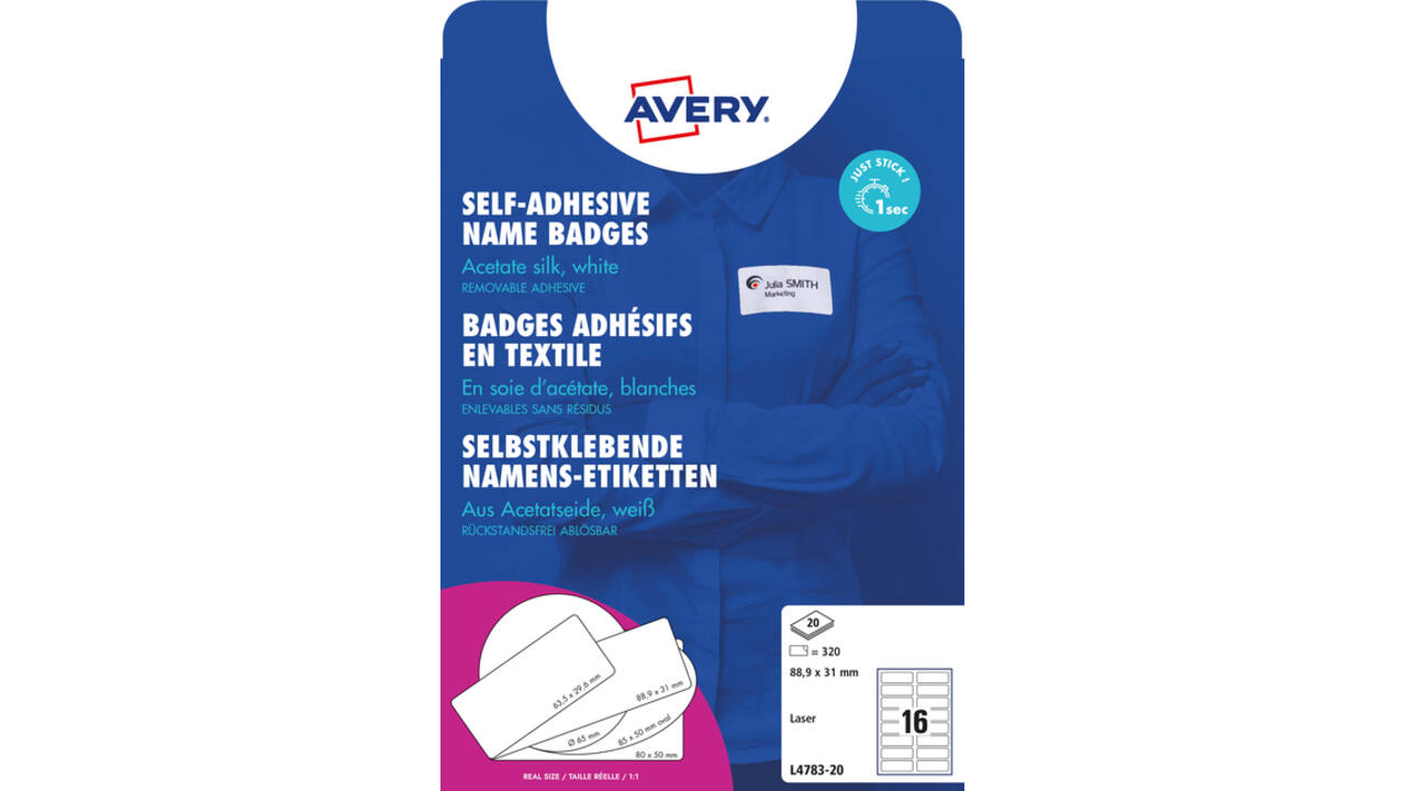 Naambadge etiket Avery L4783-20 88.9x31mm zelfklevend 320 stuks
