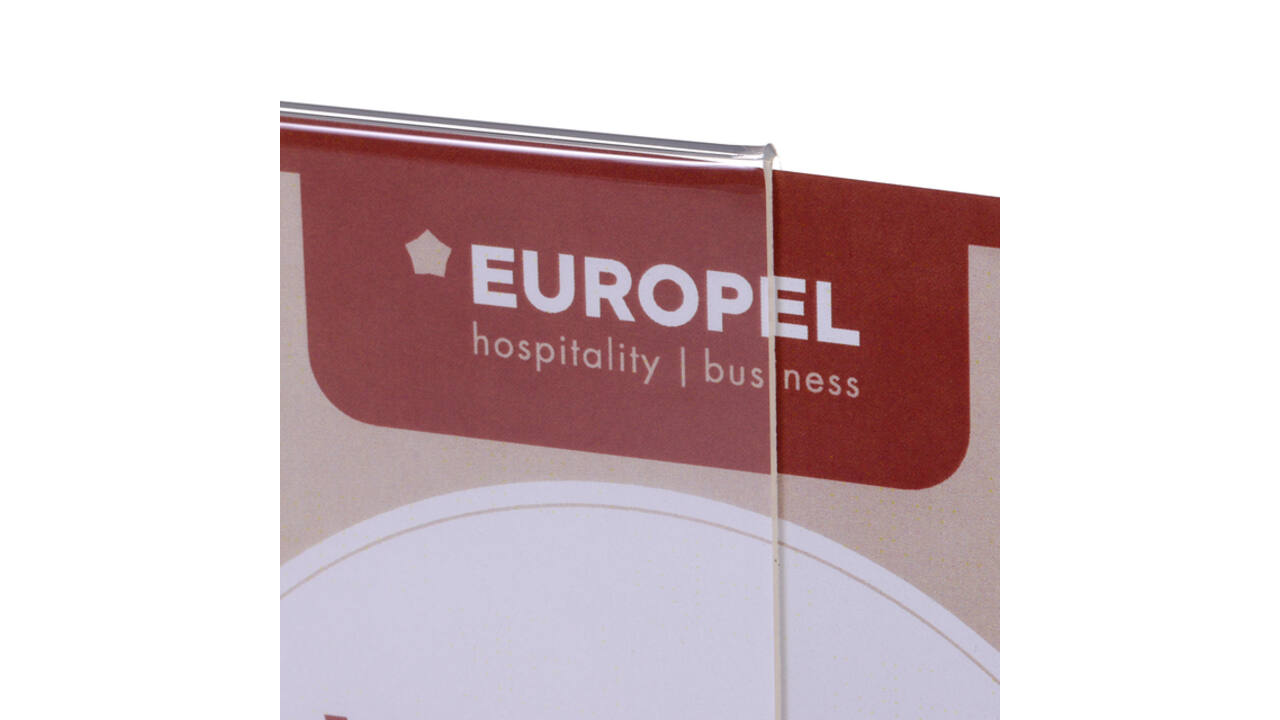 Kaarthouder Europel acryl houten voet A6 liggend 5 stuks