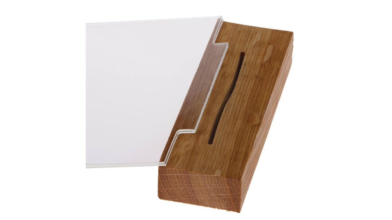 Kaarthouder Europel acryl houten voet A6 liggend 5 stuks