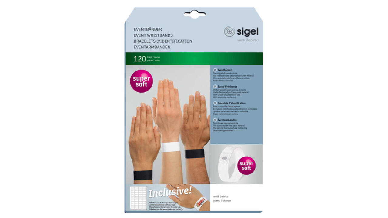 Evenementenbandjes Sigel 255x25mm wit 120 stuks