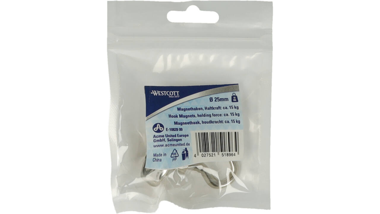 Magneet met haak Westcott 25mm zilver Trekkracht +/- 15kg