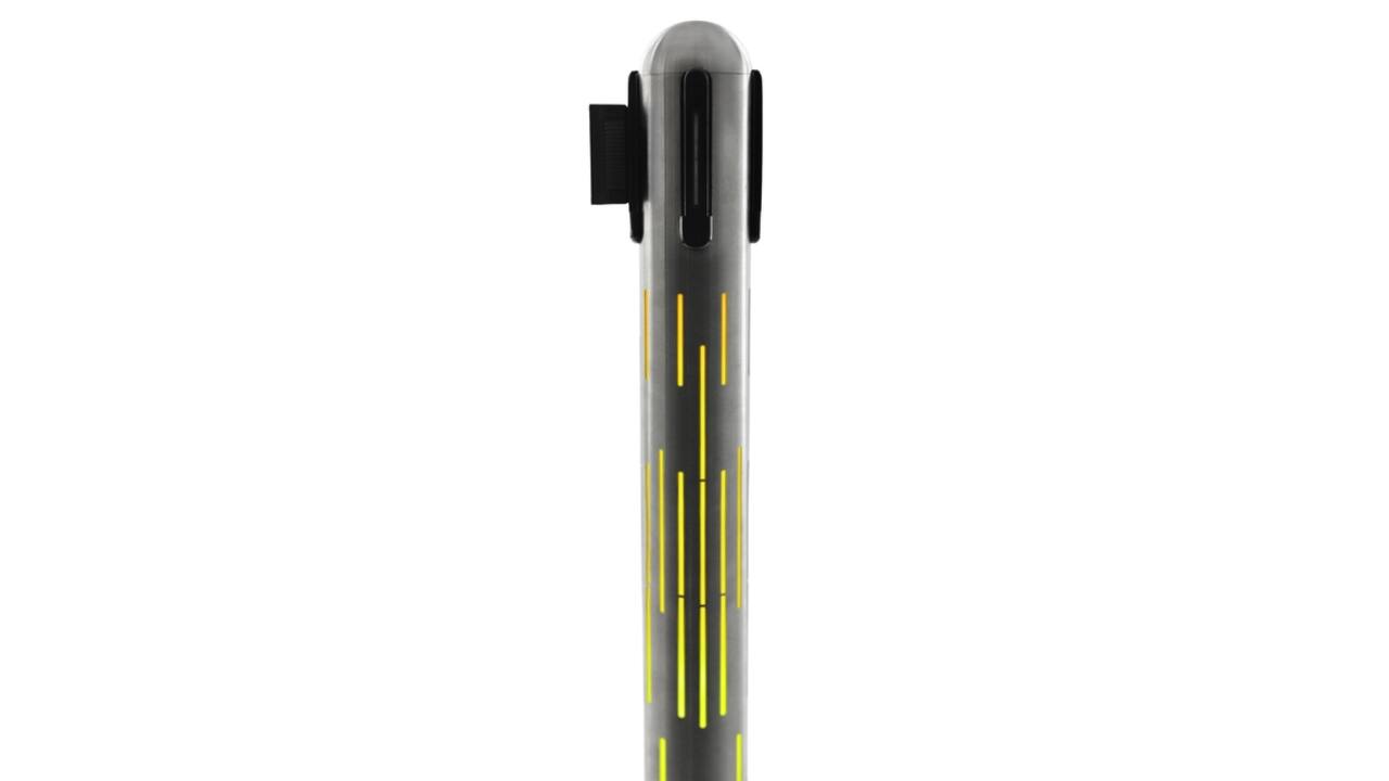 Afzetpaal Securit Nova RVS met rolband en RGB-verlichting 100cm zilver