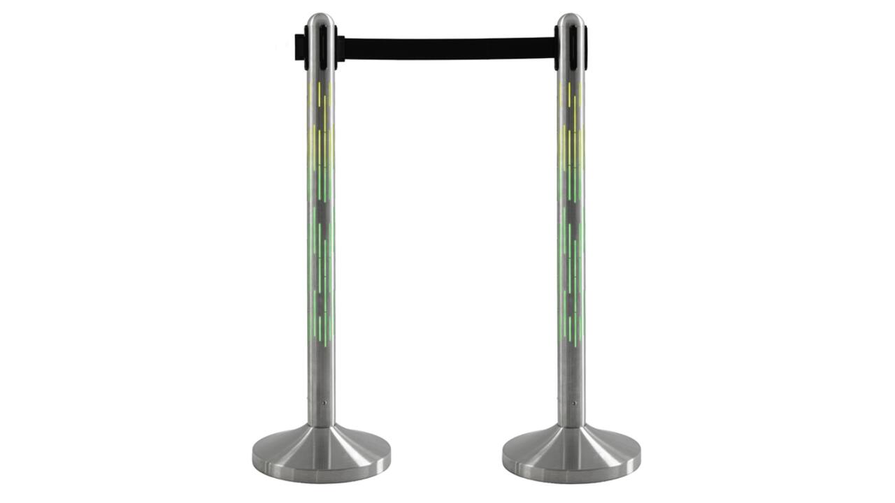 Afzetpaal Securit Nova RVS met rolband en RGB-verlichting 100cm zilver