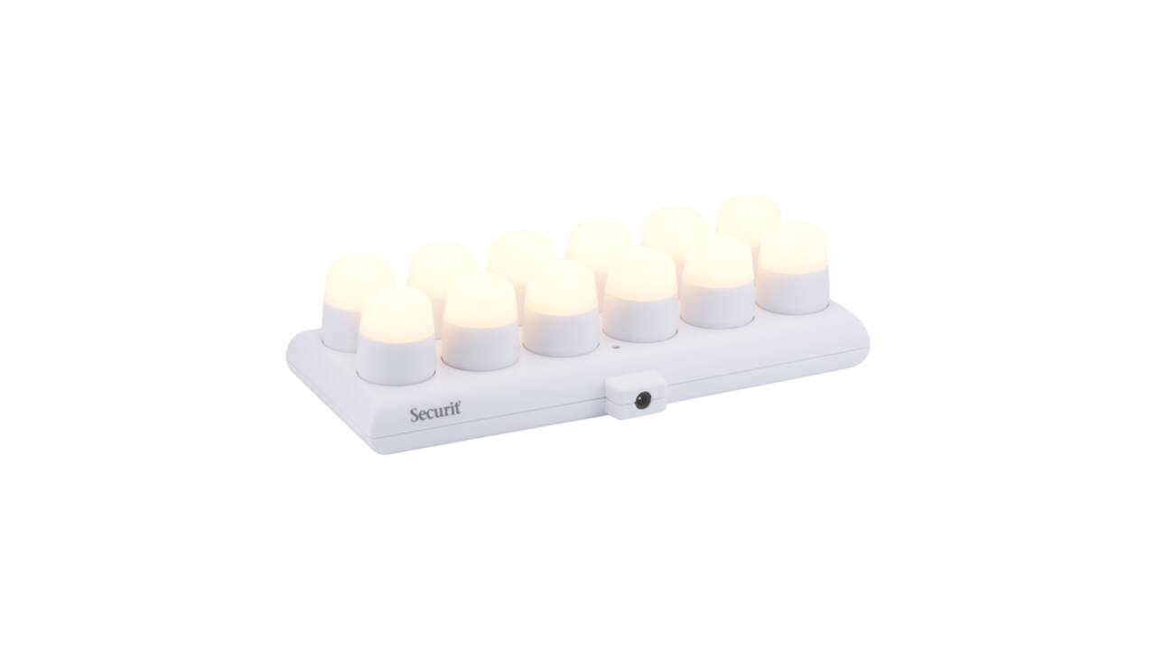 Theelicht Securit Amsterdam LED warmwit met oplaadstation 12 stuks wit