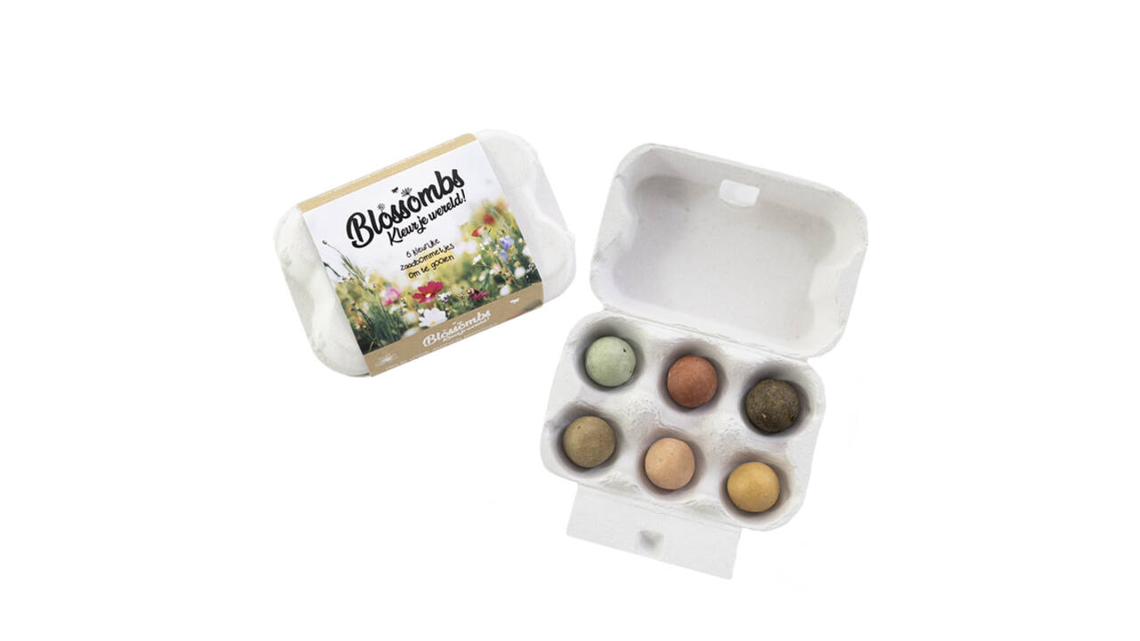 Giftbox Blossombs bloemen eierdoosje à 6 zaadbommetjes