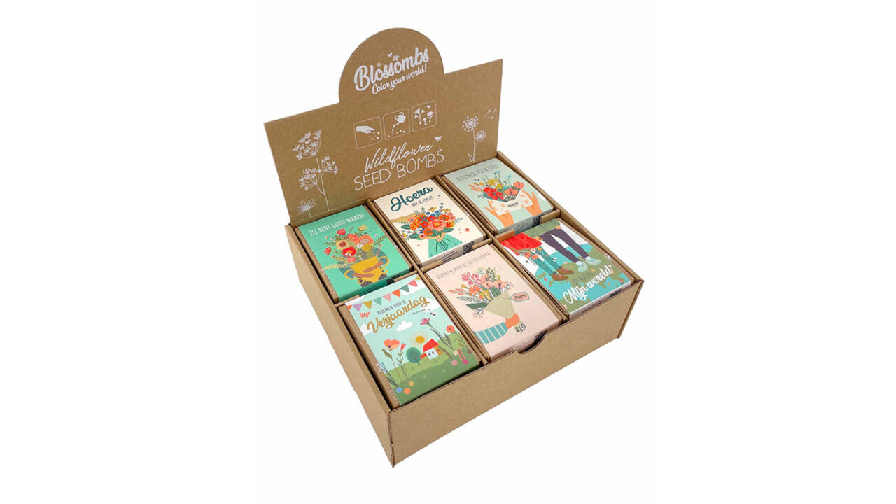 Giftbox Blossombs bloemen assorti display à 24 zaadbommetjes