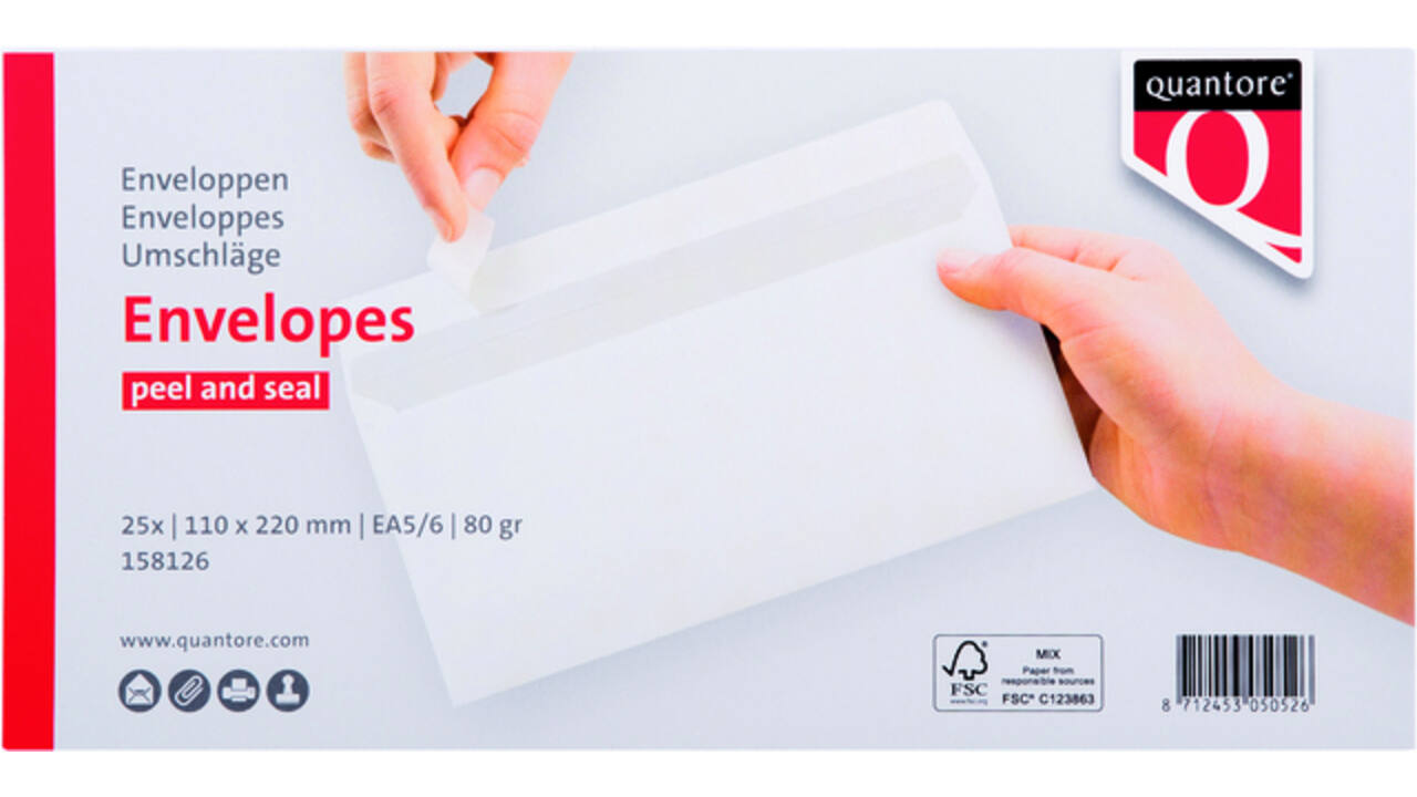 Envelop Quantore bank EA5/6 110x220mm zelfklevend wit 25 stuks