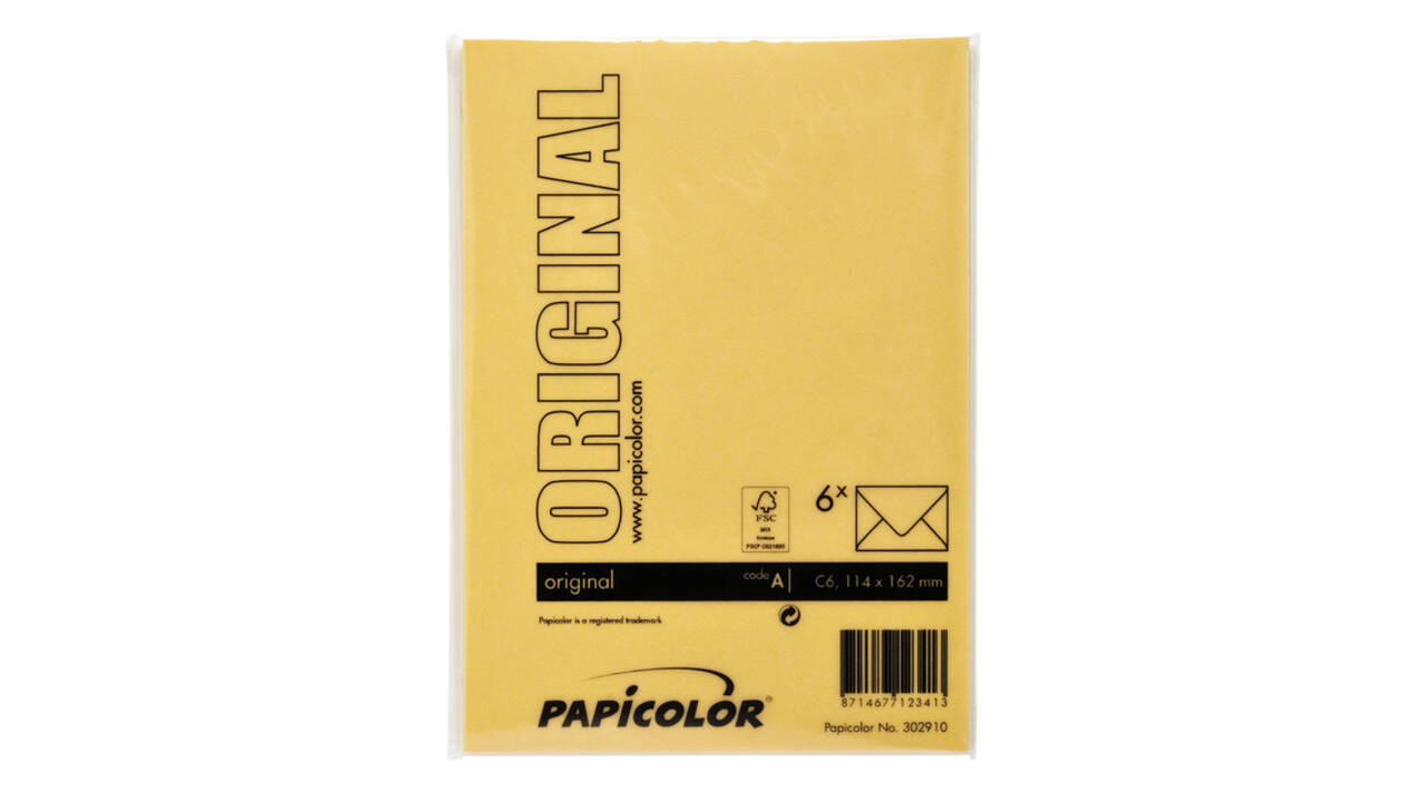 Envelop Papicolor C6 114x162mm dottergeel pak à 6 stuks