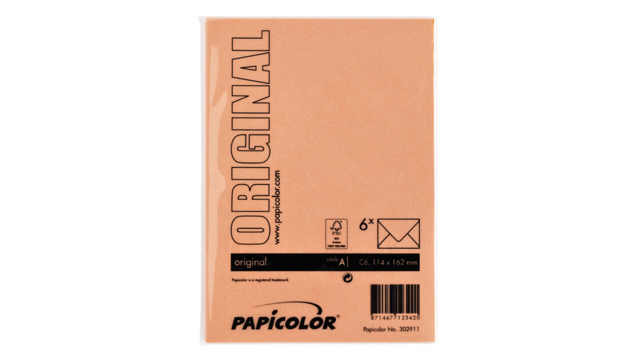 Envelop Papicolor C6 114x162mm oranje pak à 6 stuks