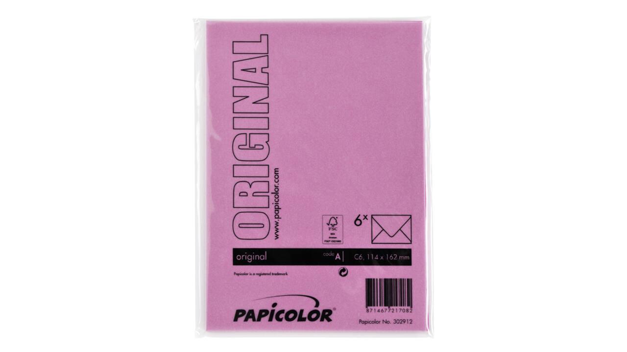 Envelop Papicolor C6 114x162mm felroze pak à 6 stuks