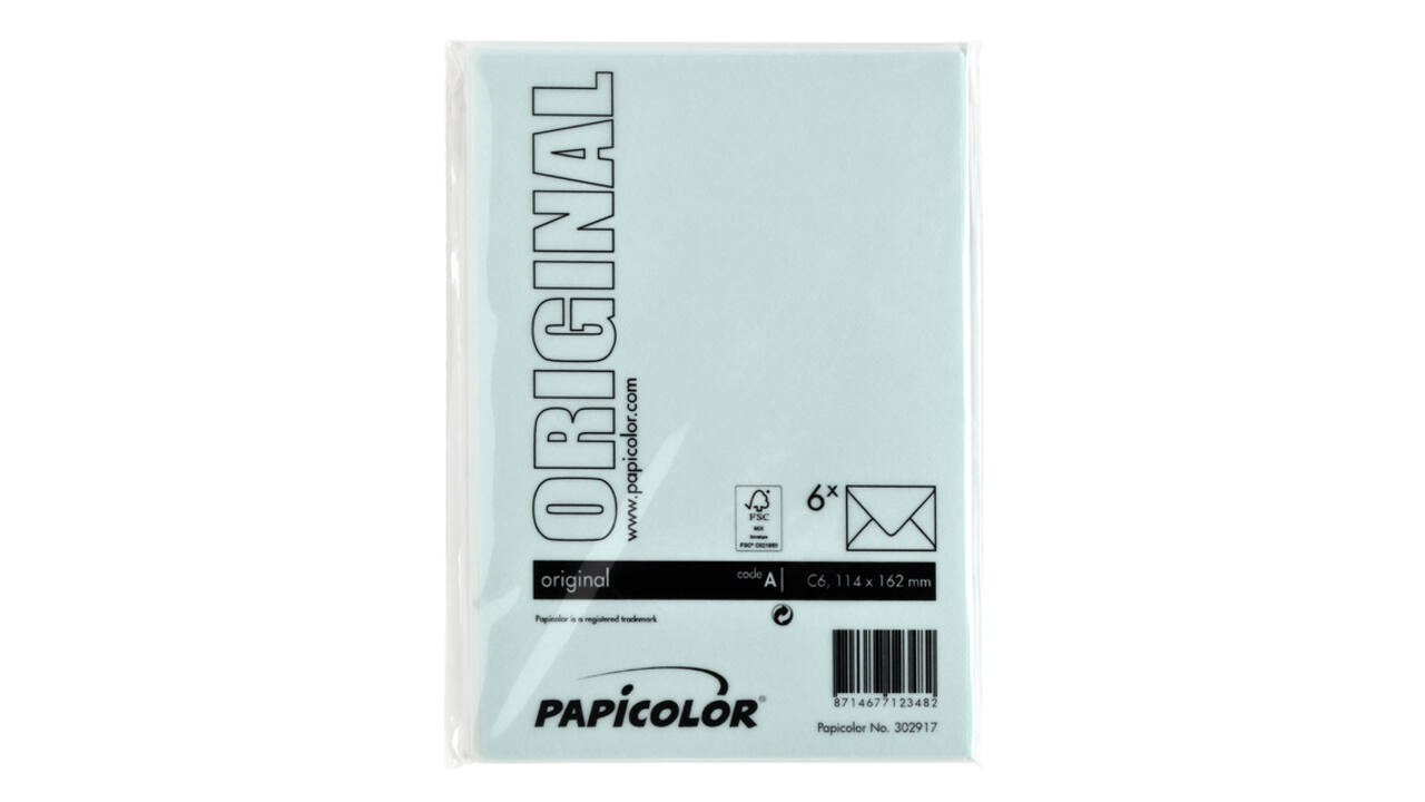 Envelop Papicolor C6 114x162mm zeegroen pak à 6 stuks