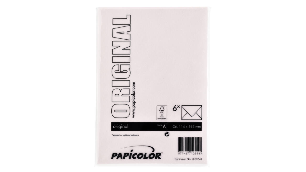 Envelop Papicolor C6 114x162mm lichtroze pak à 6 stuks