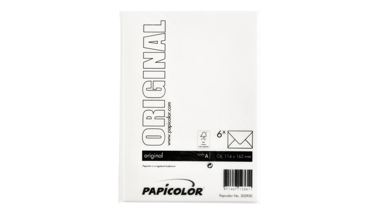 Envelop Papicolor C6 114x162mm hagelwit pak à 6 stuks
