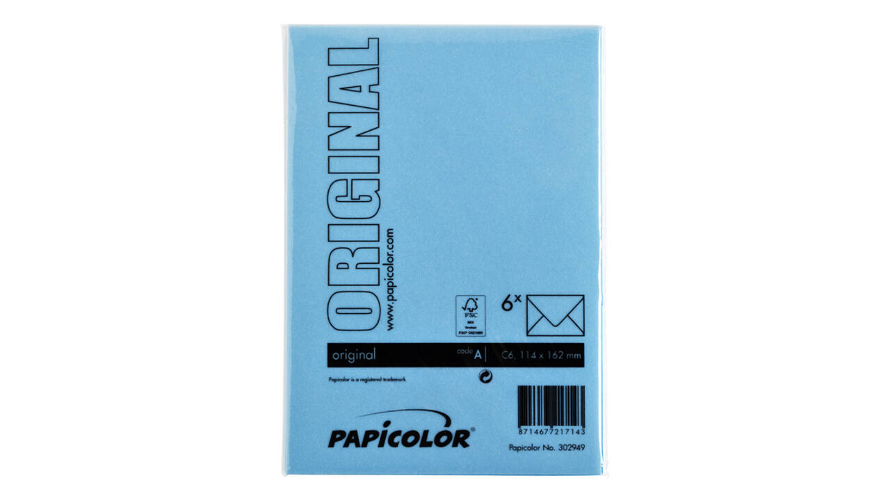 Envelop Papicolor C6 114x162mm hemelsblauw pak à 6 stuks
