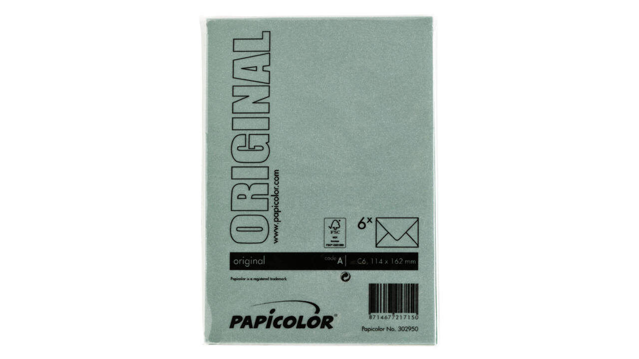 Envelop Papicolor C6 114x162mm dennengroen pak à 6 stuks
