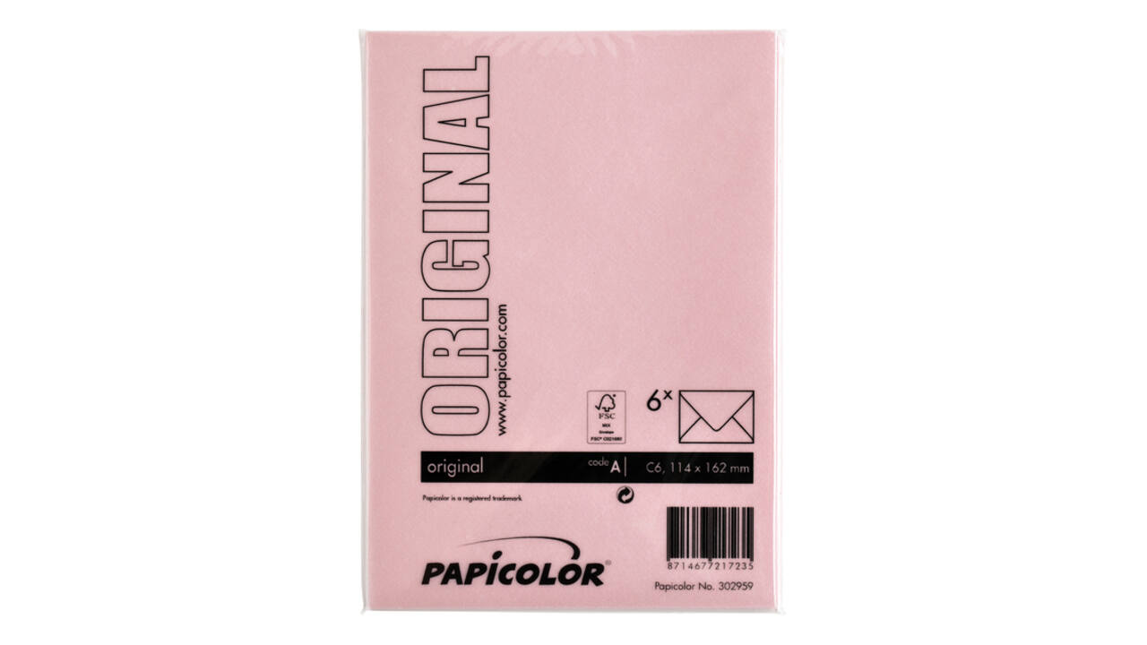 Envelop Papicolor C6 114x162mm babyroze pak à 6 stuks