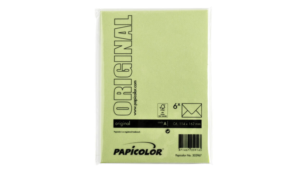 Envelop Papicolor C6 114x162mm appelgroen pak à 6 stuks