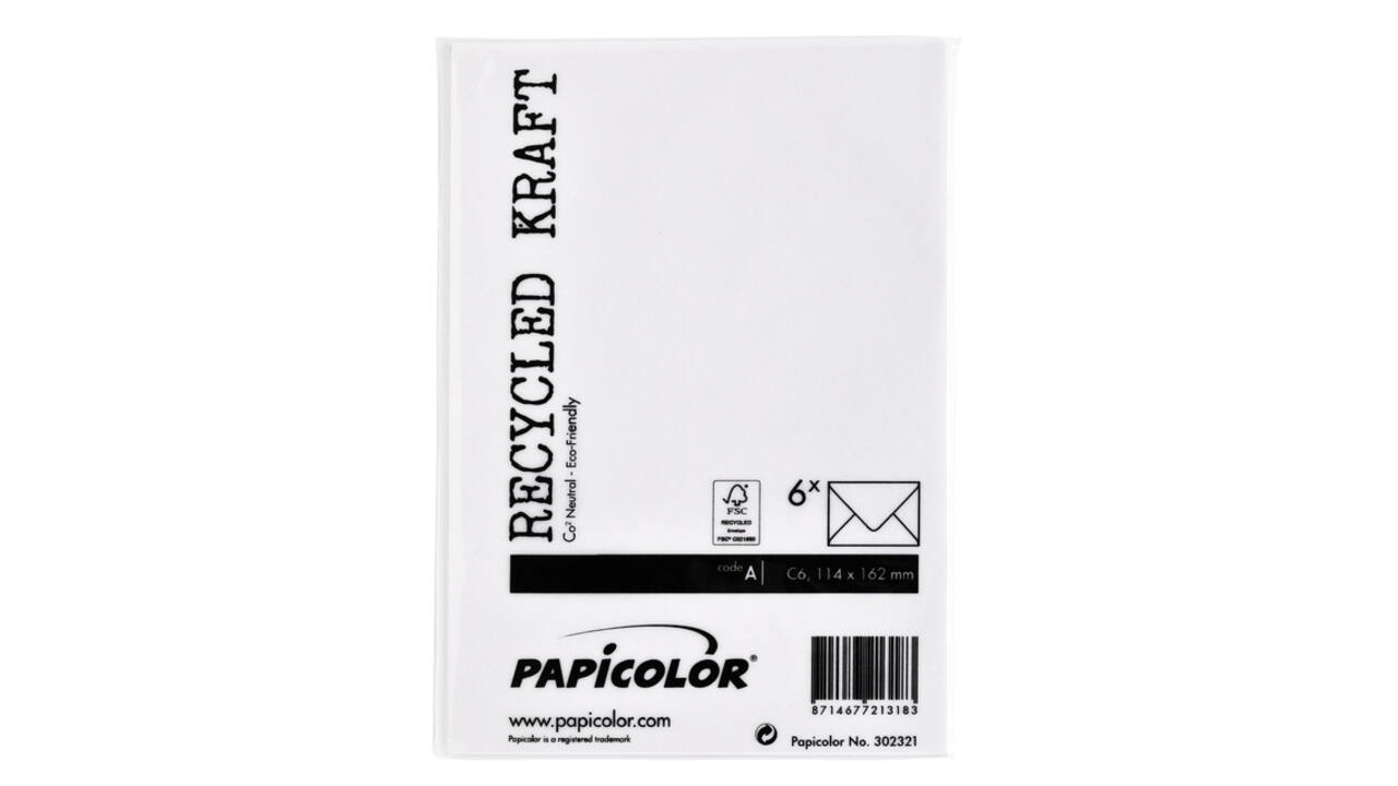 Envelop Papicolor C6 114x162mm kraft wit pak à 6 stuks