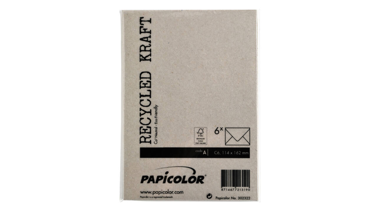 Envelop Papicolor C6 114x162mm kraft grijs pak à 6 stuks