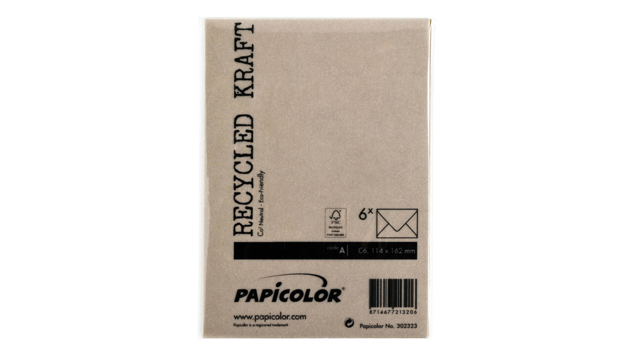 Envelop Papicolor C6 114x162mm kraft bruin pak à 6 stuks