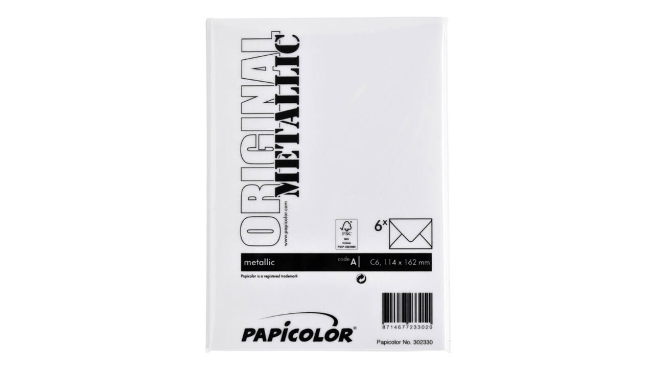 Envelop Papicolor C6 114x162mm metallic parelwit pak à 6 stuks