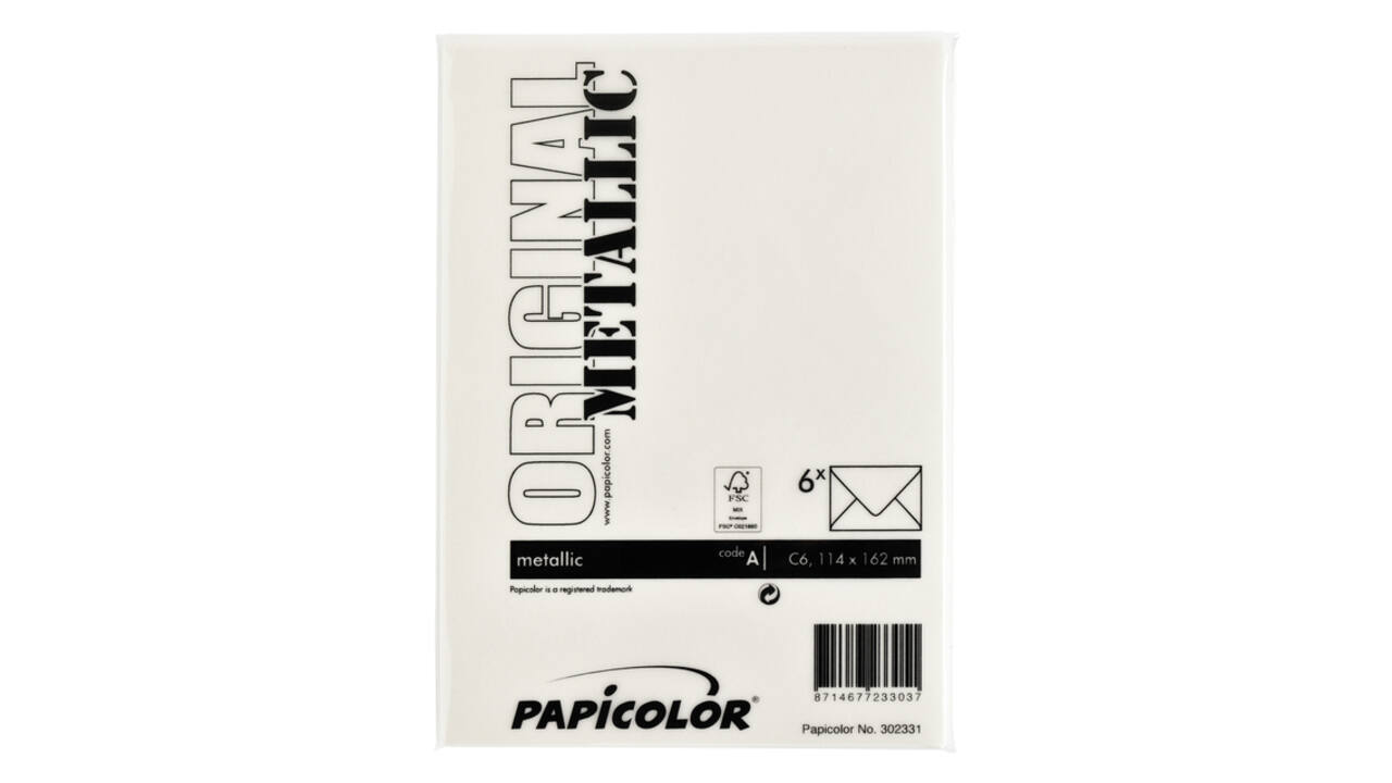 Envelop Papicolor C6 114x162mm metallic ivoor pak à 6 stuks