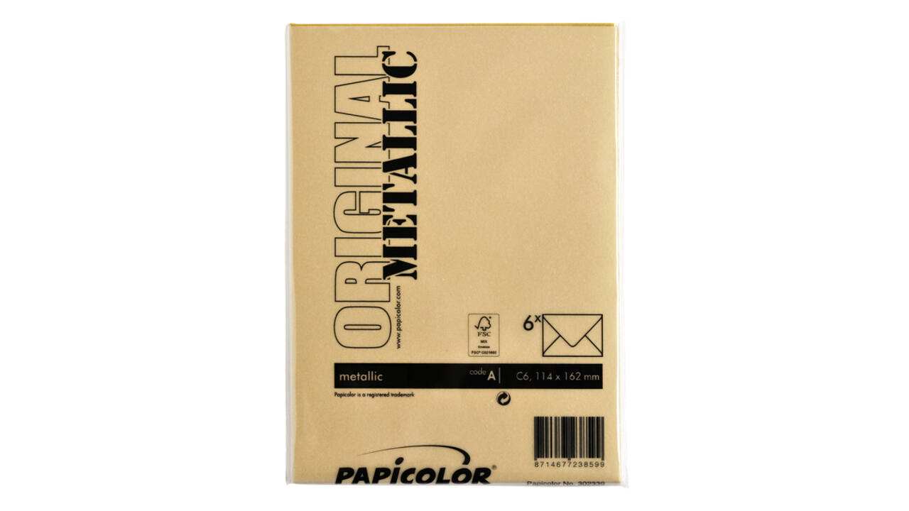 Envelop Papicolor C6 114x162mm metallic goud pak à 6 stuks