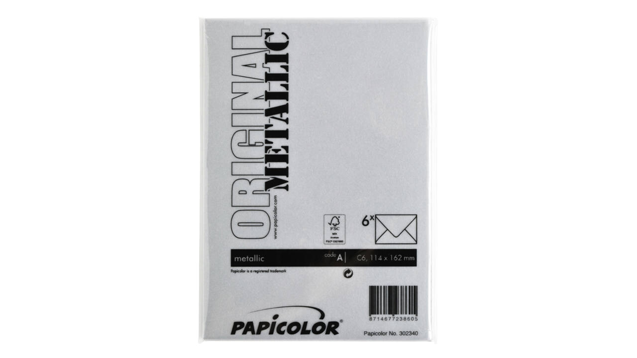 Envelop Papicolor C6 114x162mm metallic zilver pak à 6 stuks