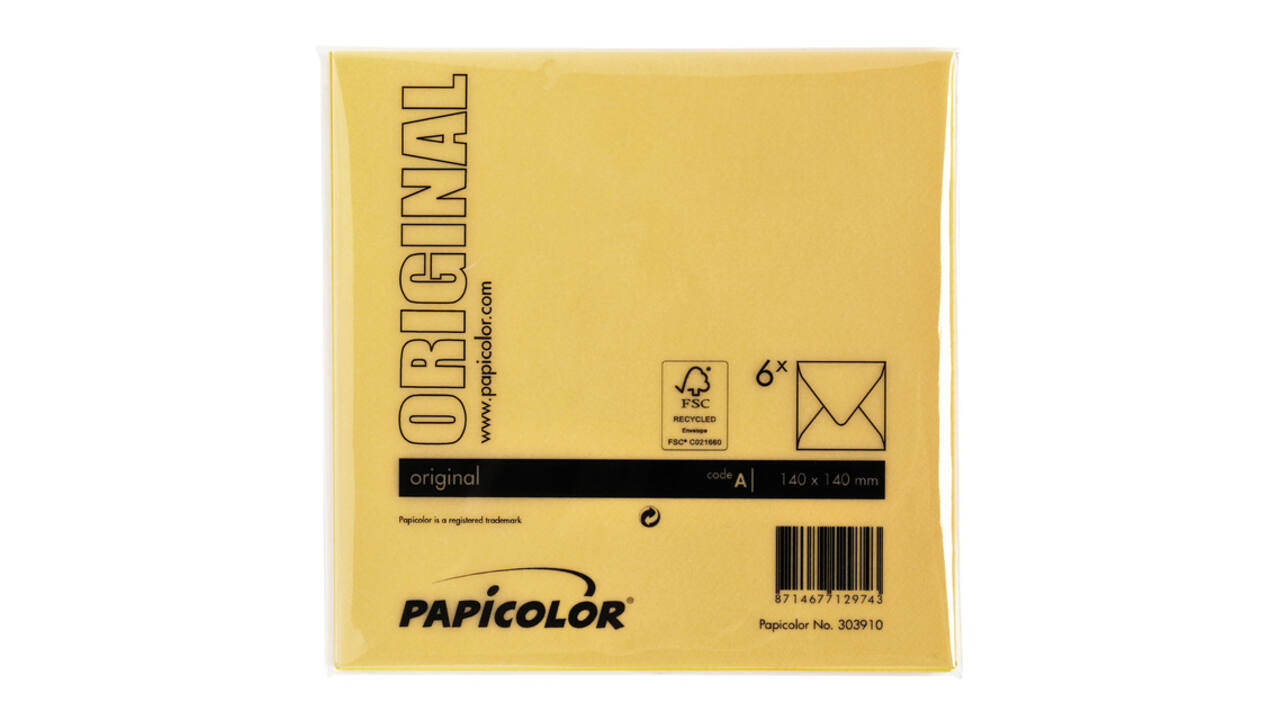 Envelop Papicolor 140x140mm dottergeel pak à 6 stuks