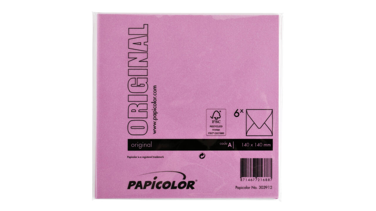 Envelop Papicolor 140x140mm felroze pak à 6 stuks