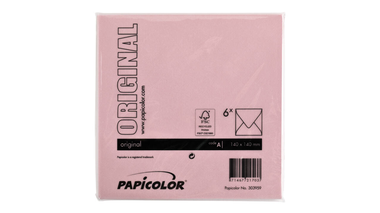 Envelop Papicolor 140x140mm babyroze pak à 6 stuks