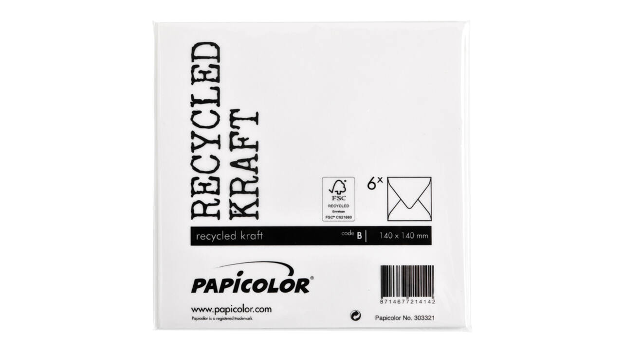 Envelop Papicolor 140x140mm kraft wit pak à 6 stuks
