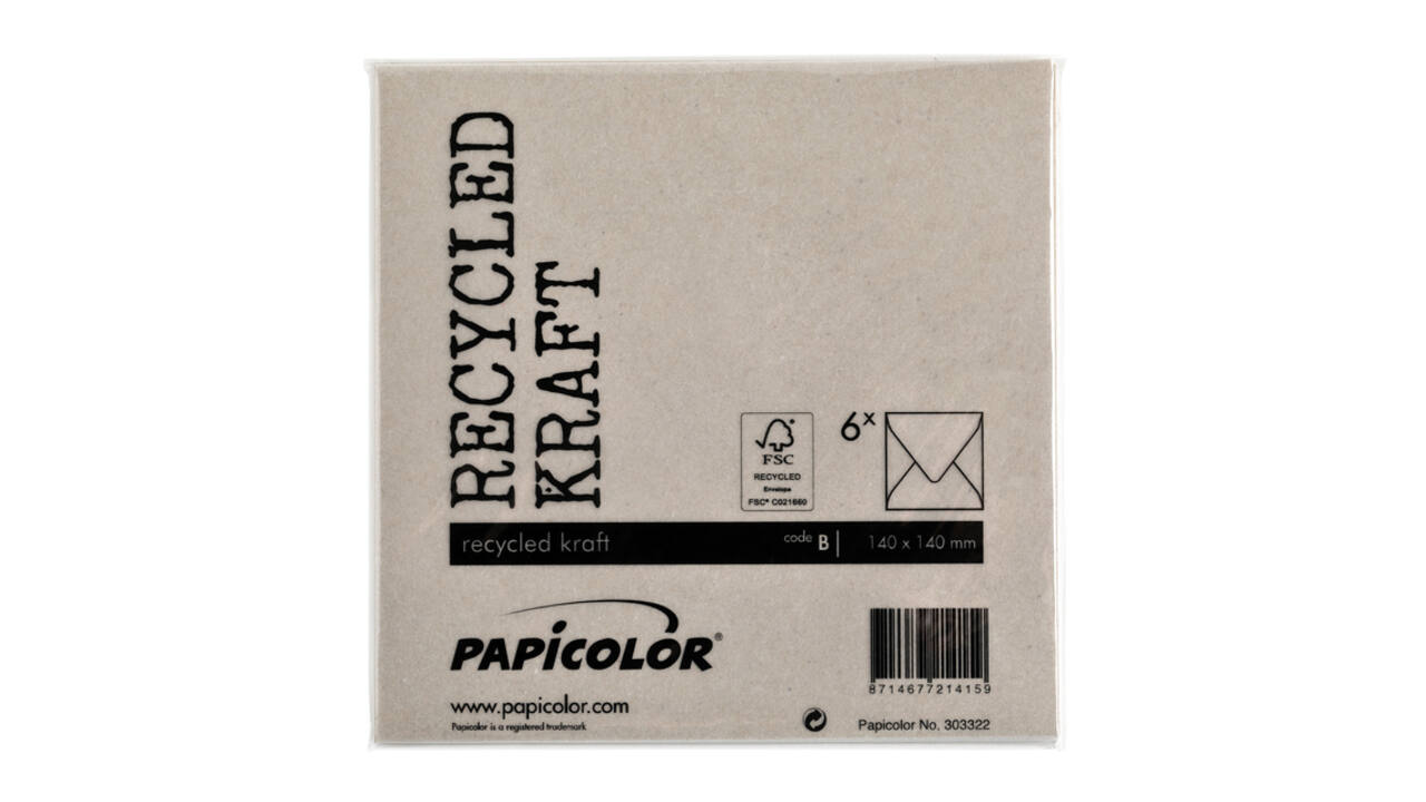 Envelop Papicolor 140x140mm kraft grijs pak à 6 stuks