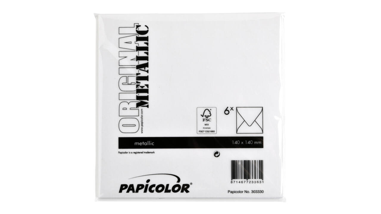 Envelop Papicolor 140x140mm metallic parelwit pak à 6 stuks