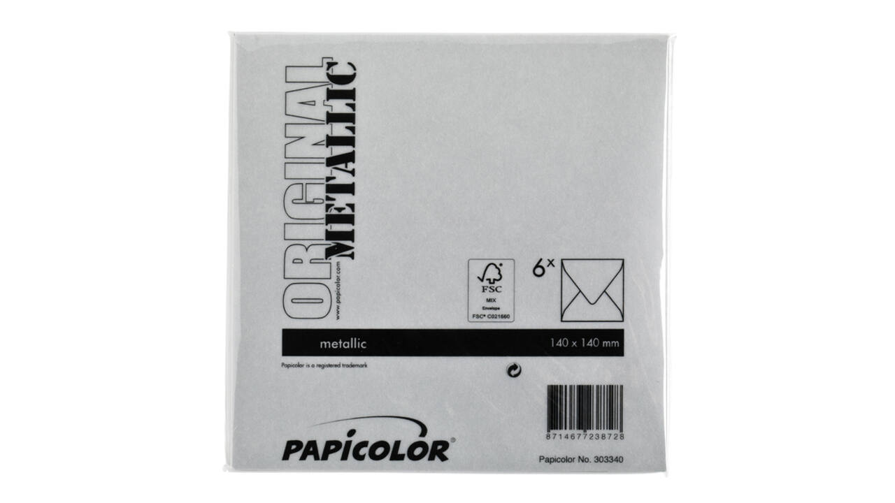 Envelop Papicolor 140x140mm metallic zilver pak à 6 stuks