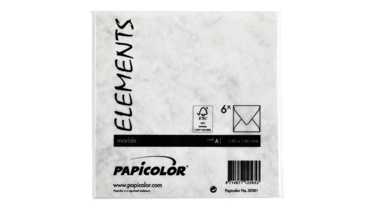 Envelop Papicolor 140x140mm marble grijs pak à 6 stuks