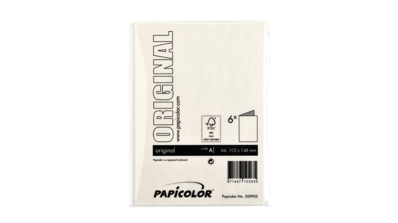 Correspondentiekaart Papicolor dubbel 105x148mm anjerwit pak à 6 stuks