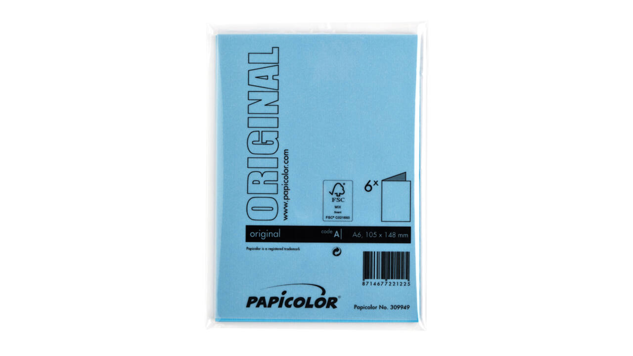 Correspondentiekaart Papicolor dubbel 105x148mm hemelsblauw pak à 6 stuks